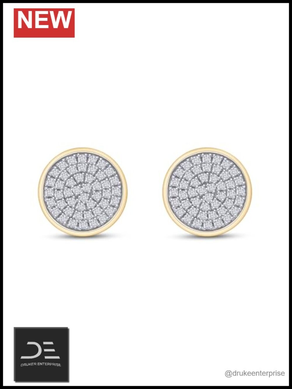 14K Gold Plated Sterling Silver CZ Pave Disc Stud Earrings Push Back